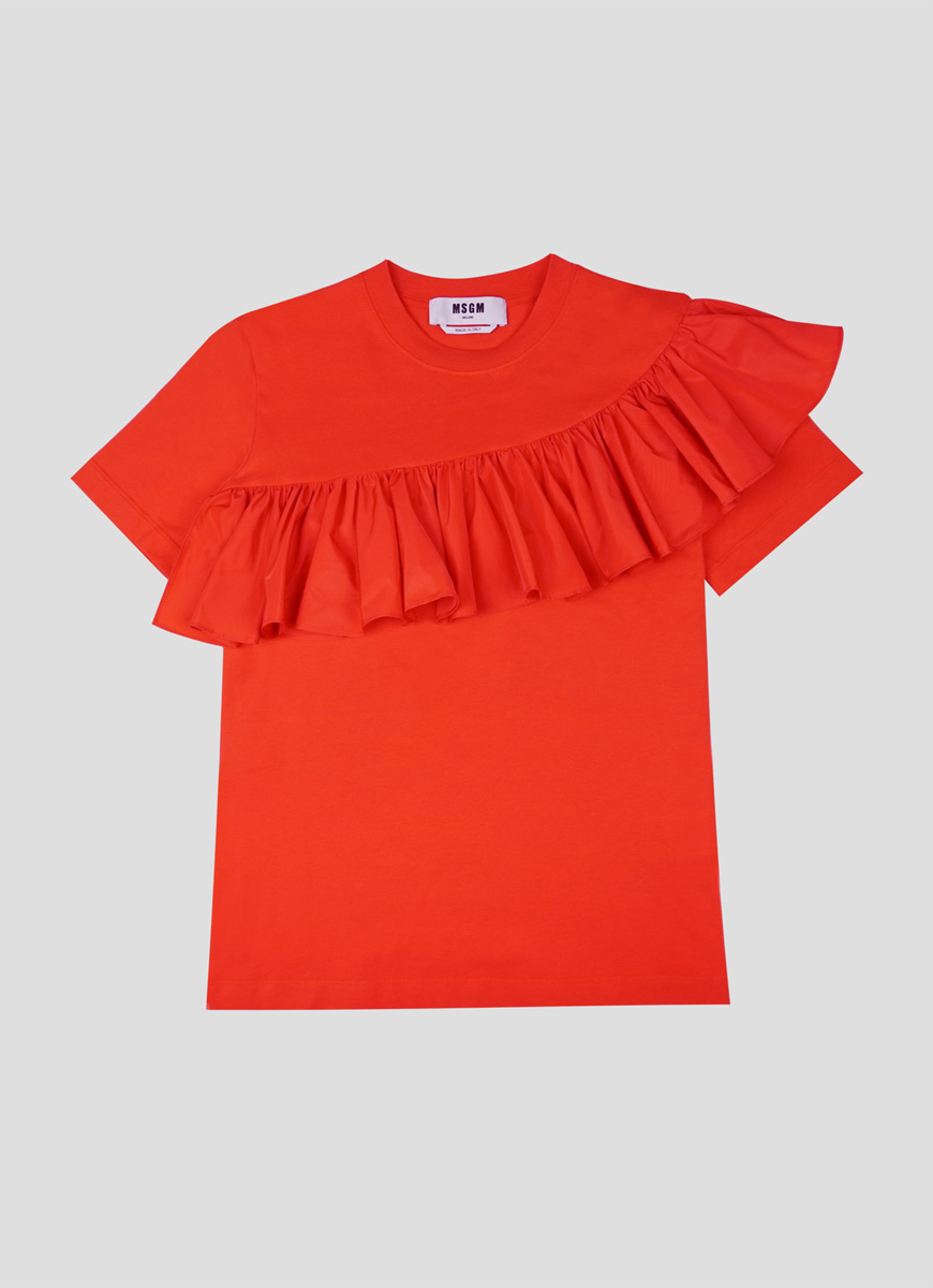 MSGM ( エムエスジーエム ) アシンメトリー ラッフルスリーブ トップ