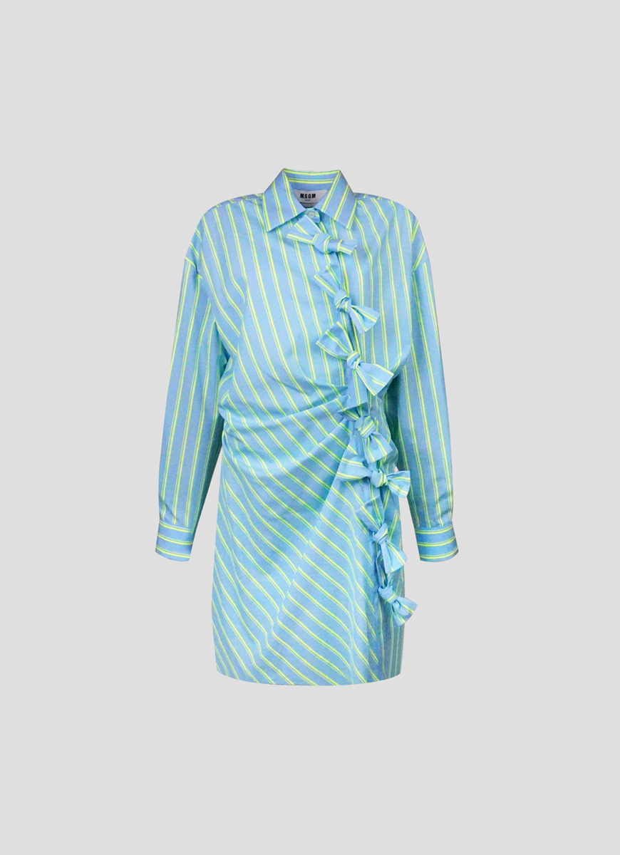 MSGM ( エムエスジーエム ) リボン ストライプシャツワンピース
