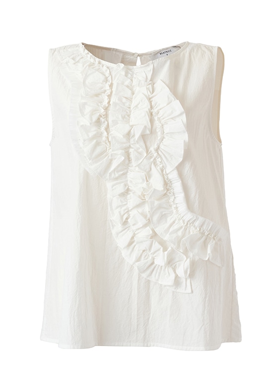 ラッフルパネル コットンノースリーブトップ