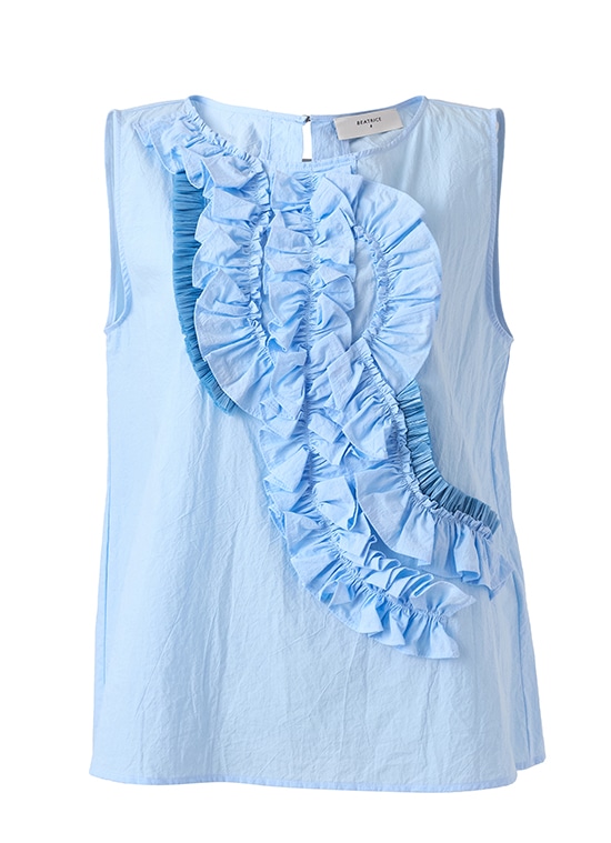 ラッフルパネル コットンノースリーブトップ