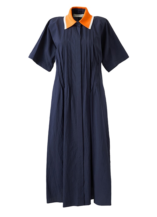 バイカラーカラー コットンシャツドレス