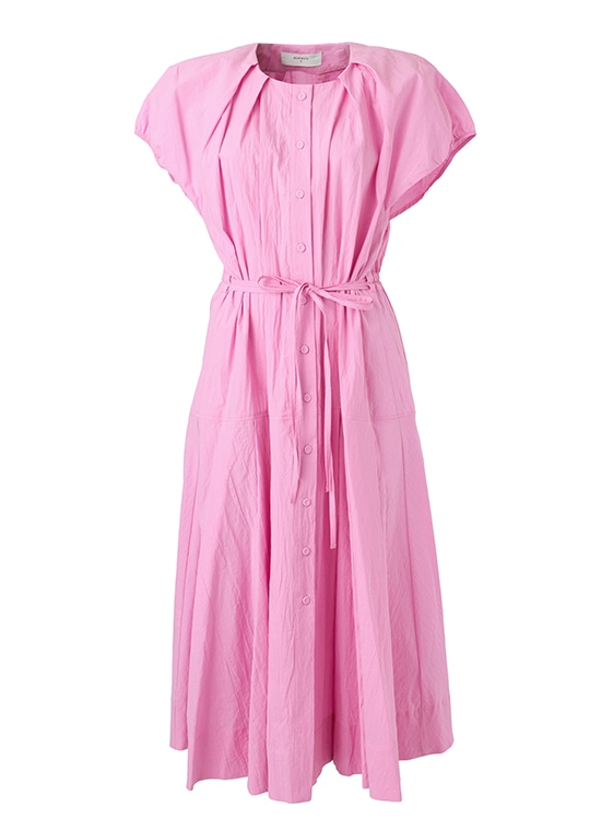 ギャザースリーブ コットンシャツドレス