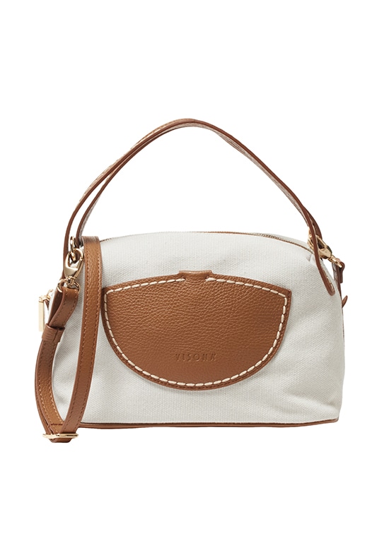 キャンバス レザーコンビ ラウンドバッグ