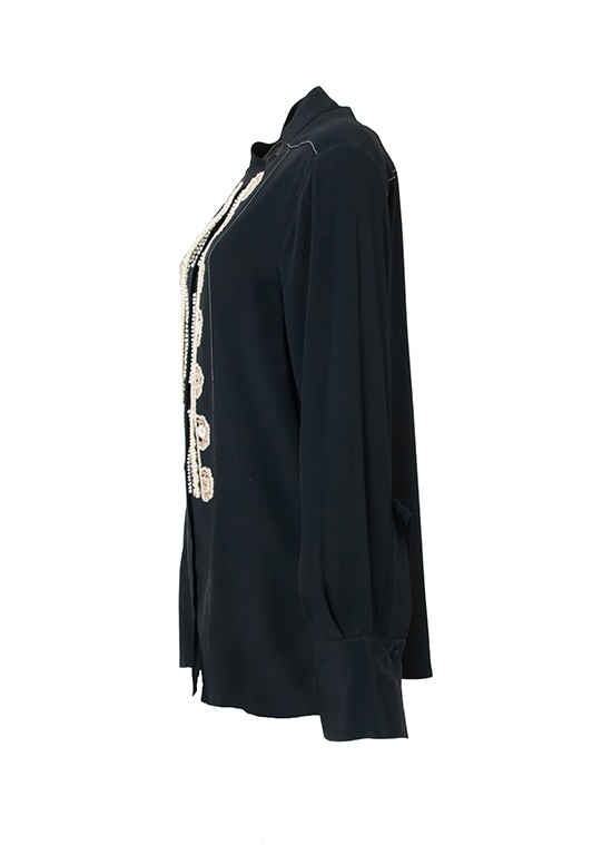 ビーズ刺繍デザイン シルクブレンドブラウス 詳細画像 ブラック 2