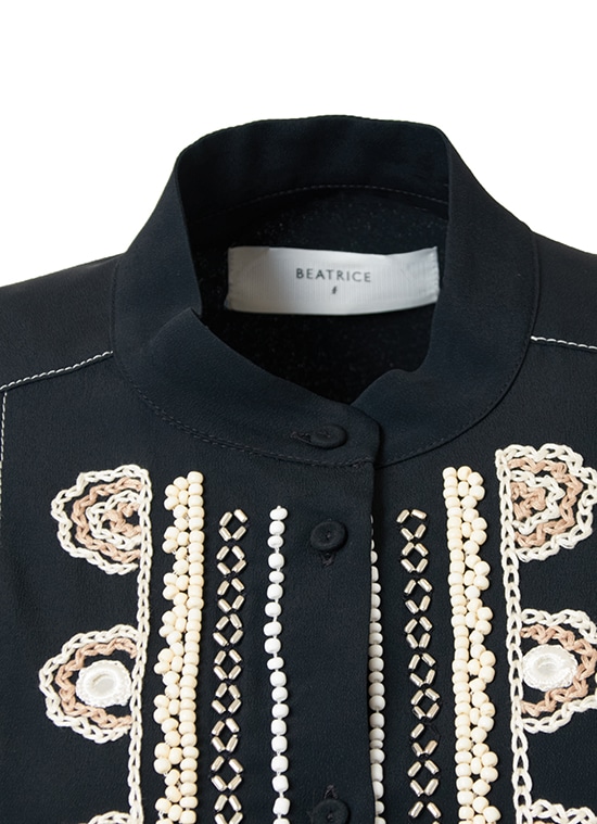 ビーズ刺繍デザイン シルクブレンドブラウス 詳細画像 ブラック 4