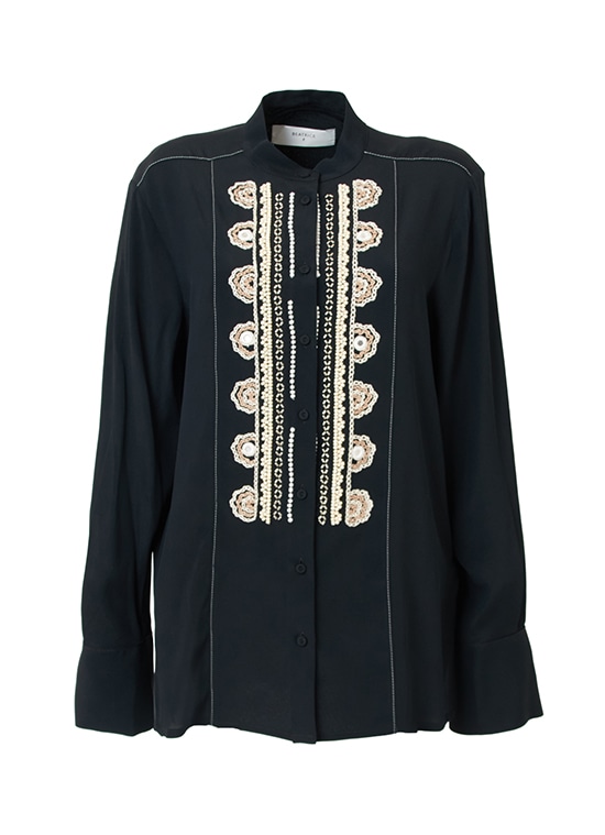 ビーズ刺繍デザイン シルクブレンドブラウス