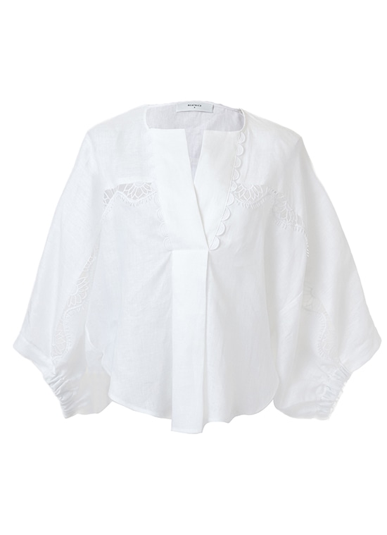 リネン レースディテール ブラウス