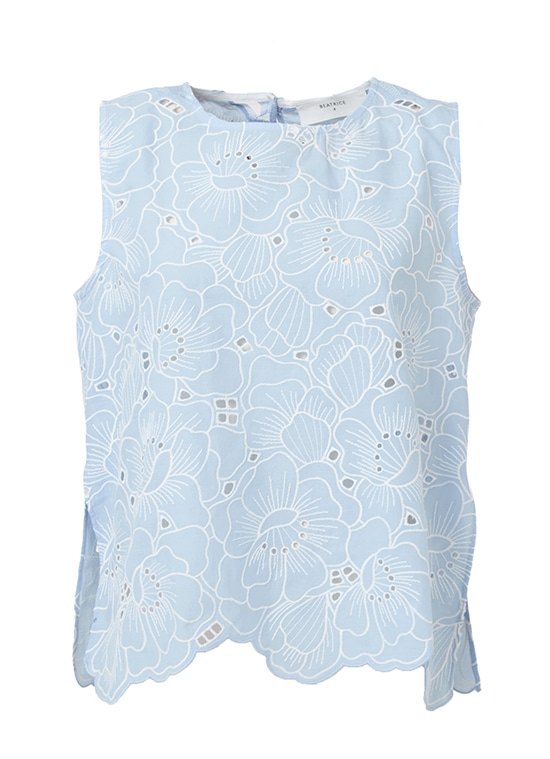 フラワーアイレット ノースリーブブラウス 詳細画像 ライトブルー 1