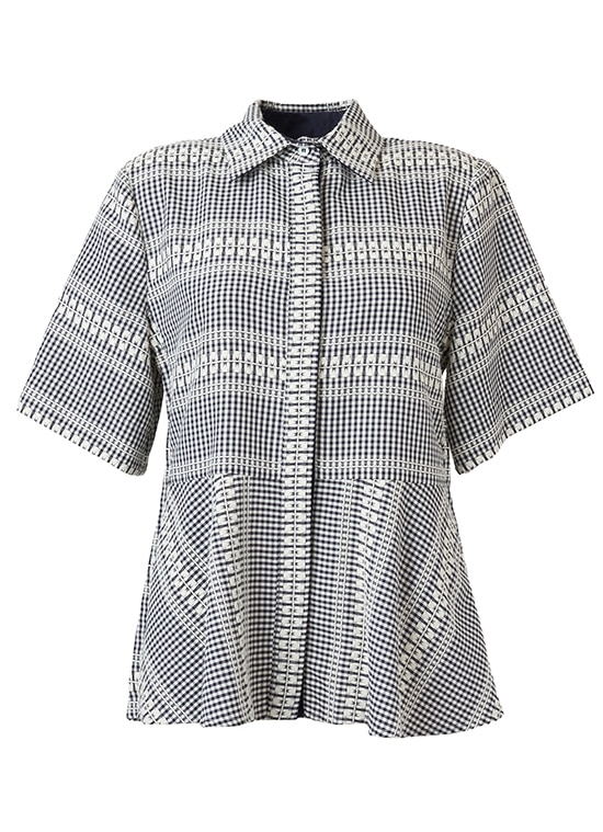 パターンジャカード デザインブラウス 詳細画像 ネイビー／ホワイト 1