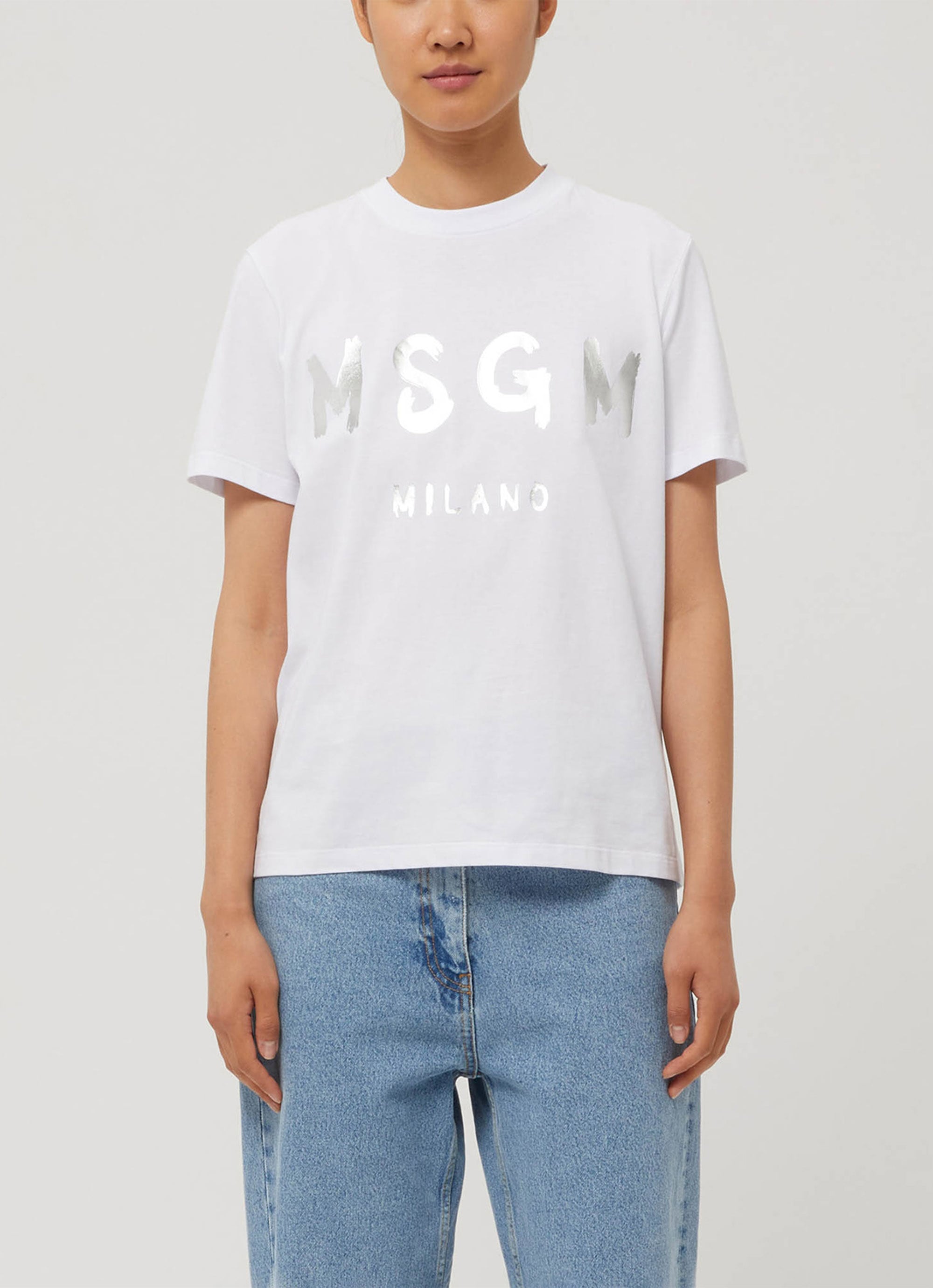 MSGM ブラッシュロゴTシャツ【FOIL PRINT】 詳細画像 ホワイト×シルバー 2