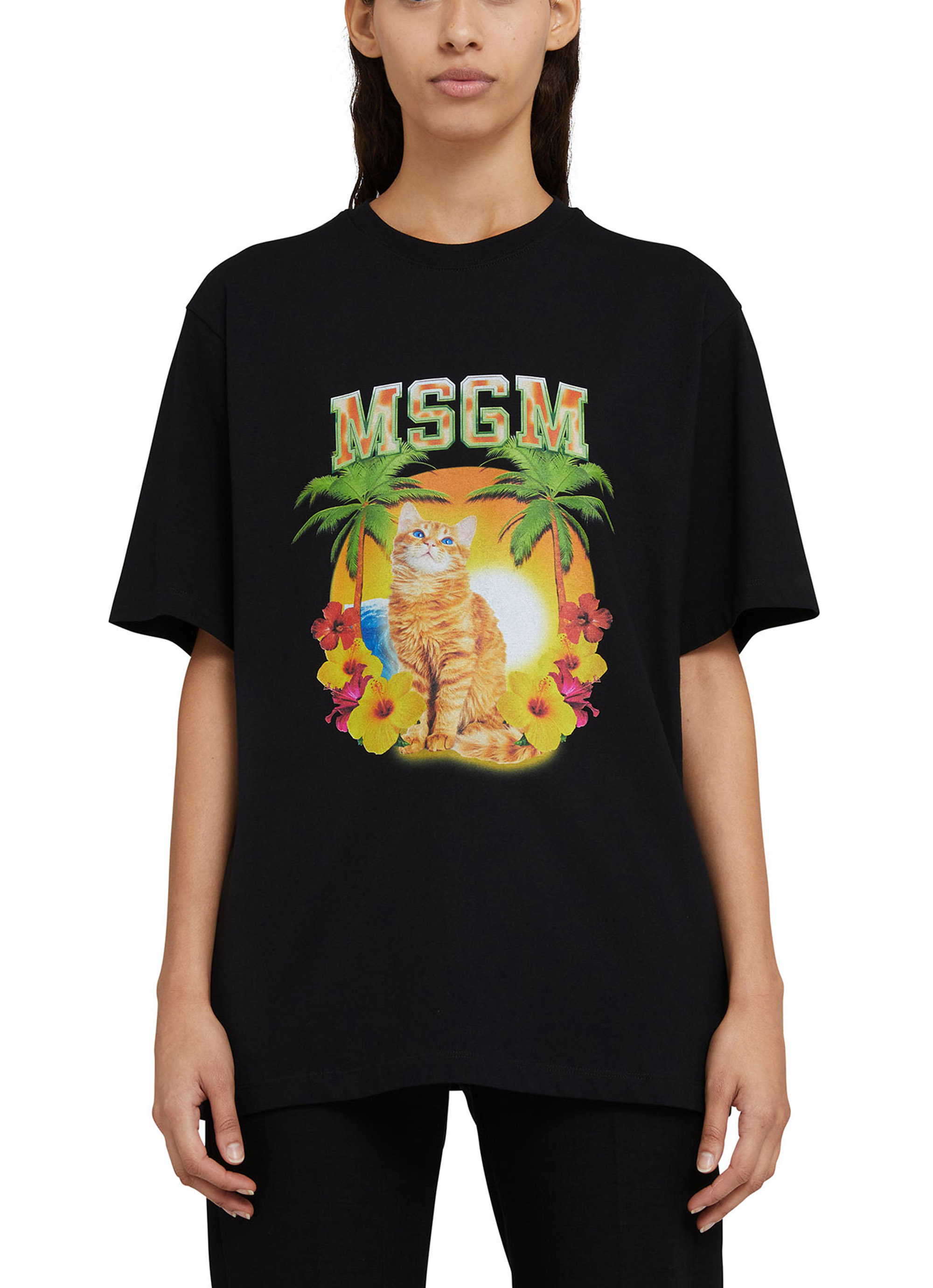 MSGM COLLEGE CAT グラフィックTシャツ 詳細画像 ブラック 2