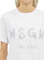 【NEW】MSGM ブラッシュロゴTシャツ【GLITTER PRINT】 詳細画像 ホワイト×シルバー 6