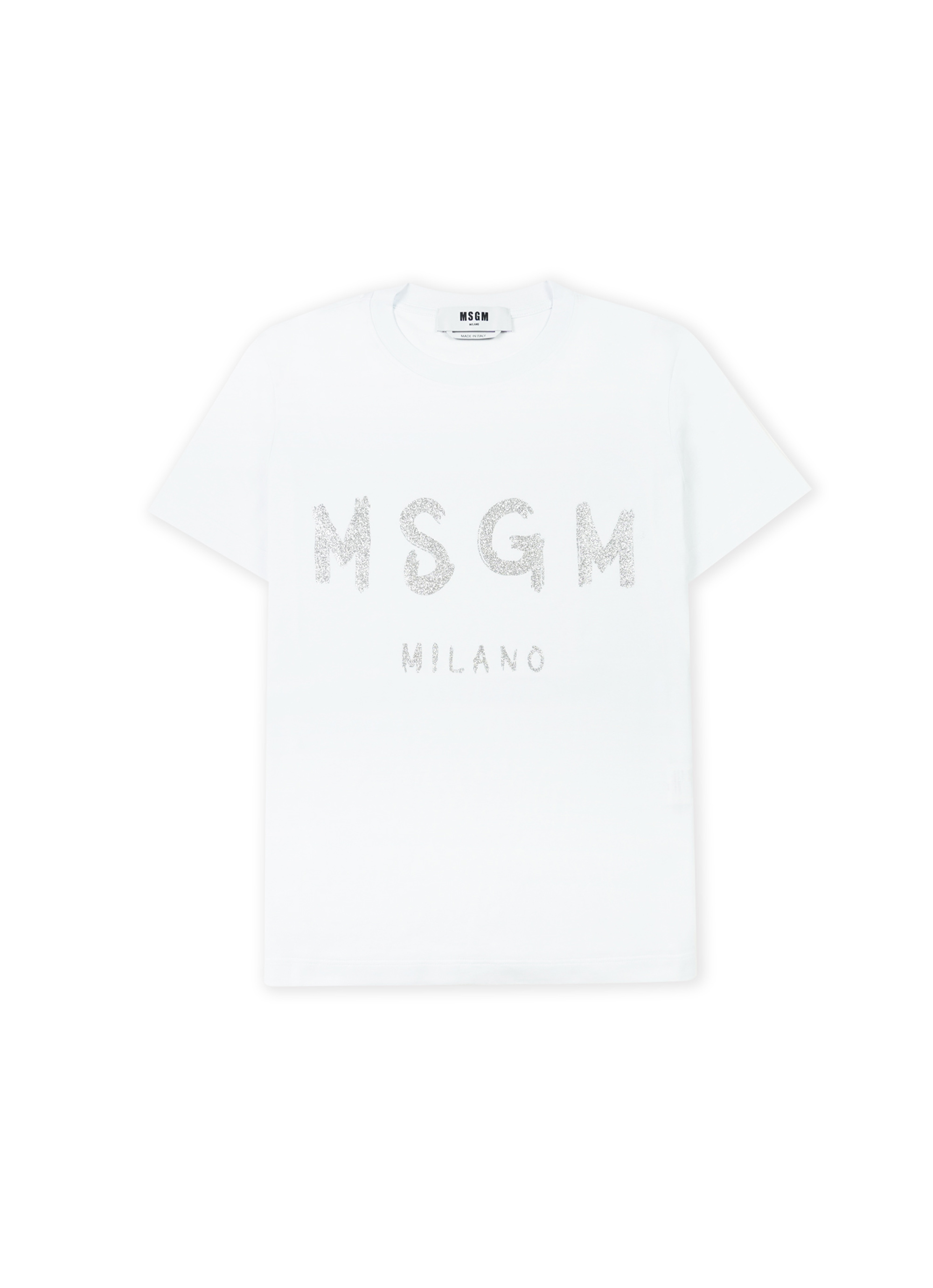 MSGM】 【【NEW】MSGM ブラッシュロゴTシャツ＜GLITTER SILVER PRINT