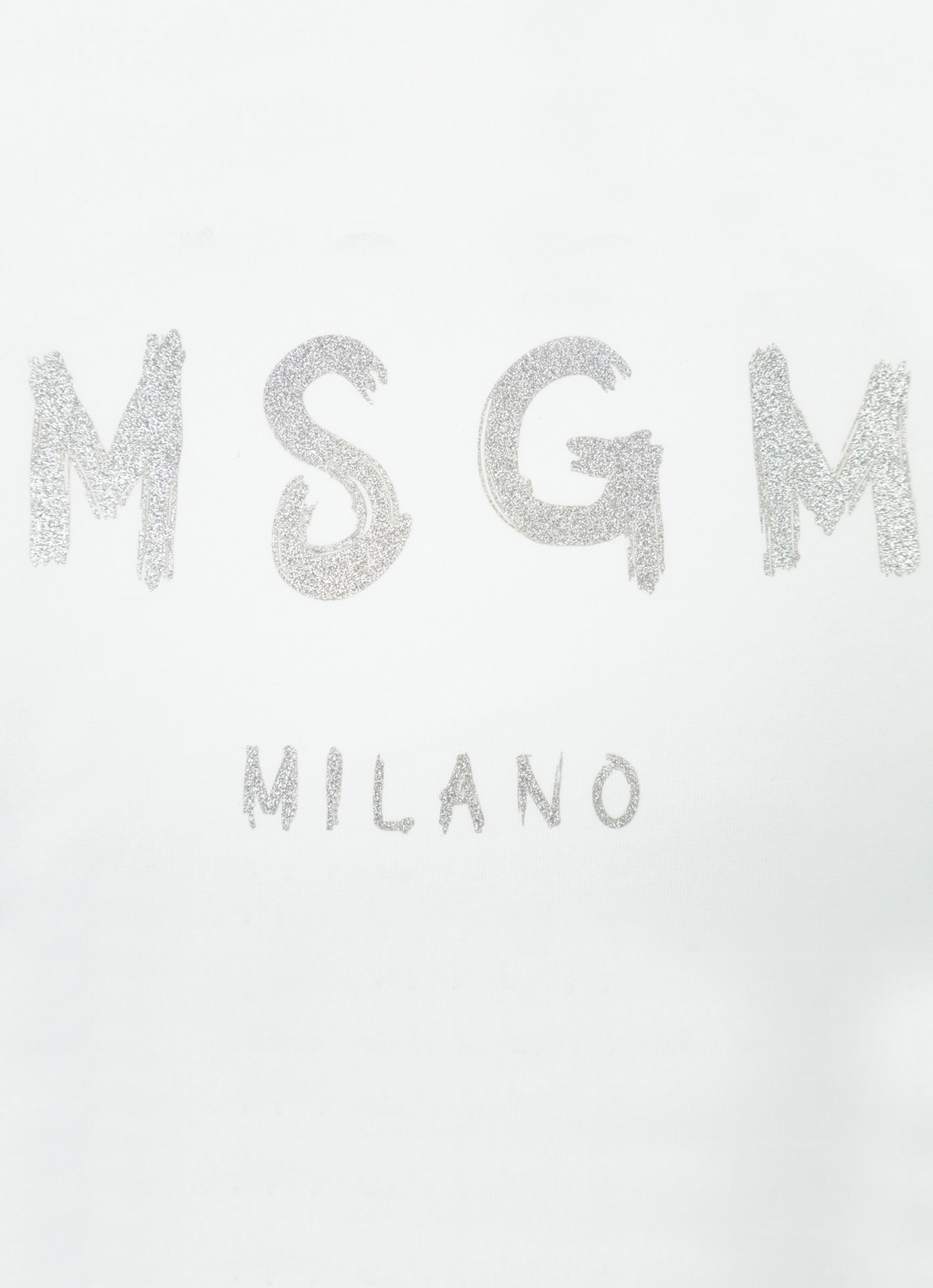 【NEW】MSGM ブラッシュロゴTシャツ＜GLITTER SILVER PRINT＞ 詳細画像 ホワイト×グリッターシルバー 3