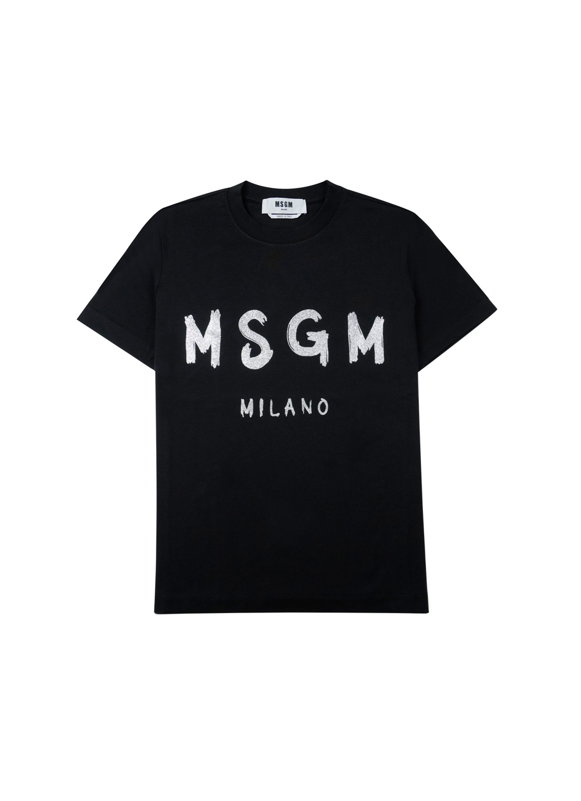 【NEW】MSGM ブラッシュロゴTシャツ＜GLITTER SILVER PRINT＞