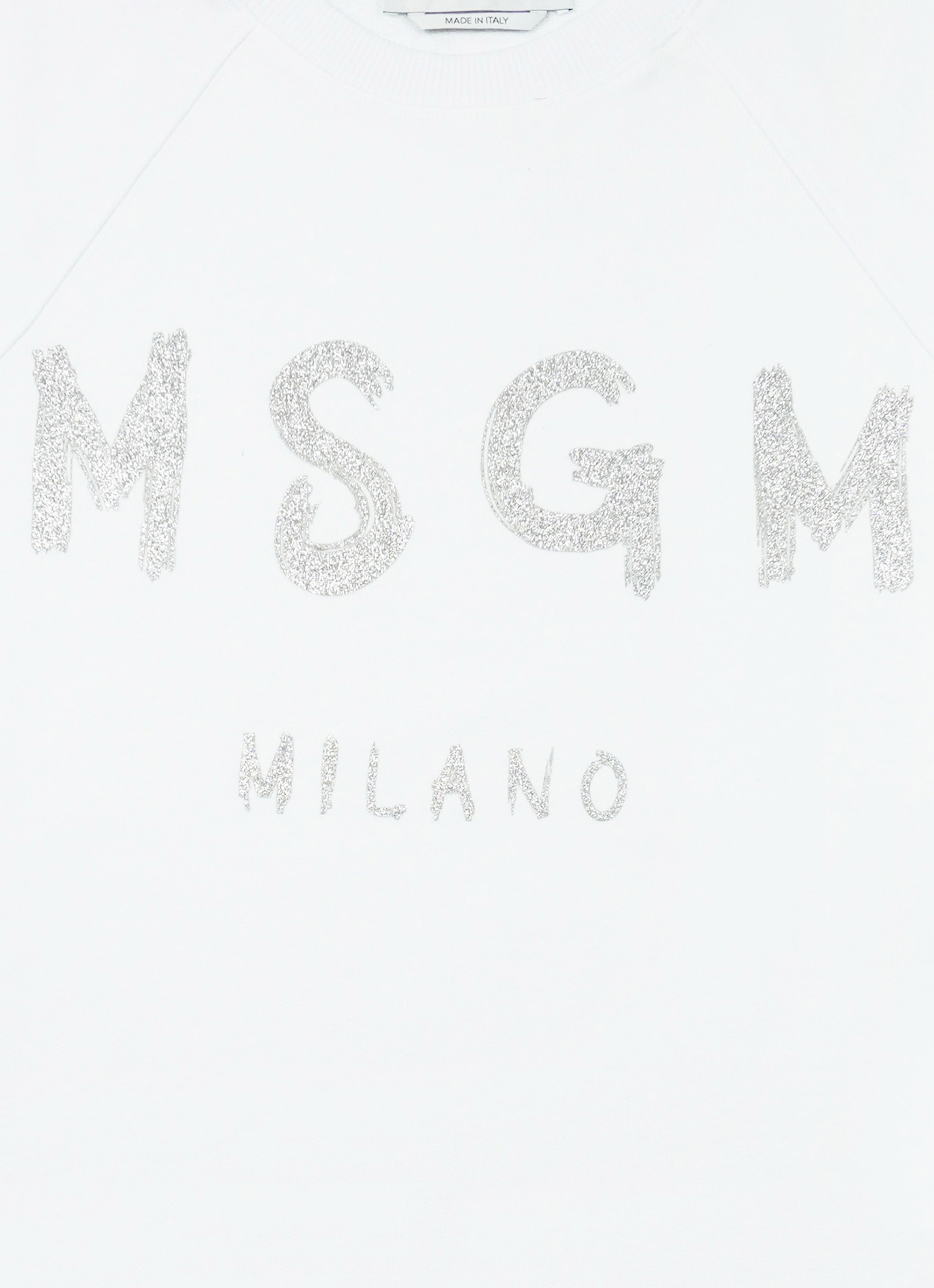 【NEW】MSGM ブラッシュロゴ スウェットシャツ＜GLITTER SILVER PRINT＞ 詳細画像 ホワイト×グリッターシルバー 3