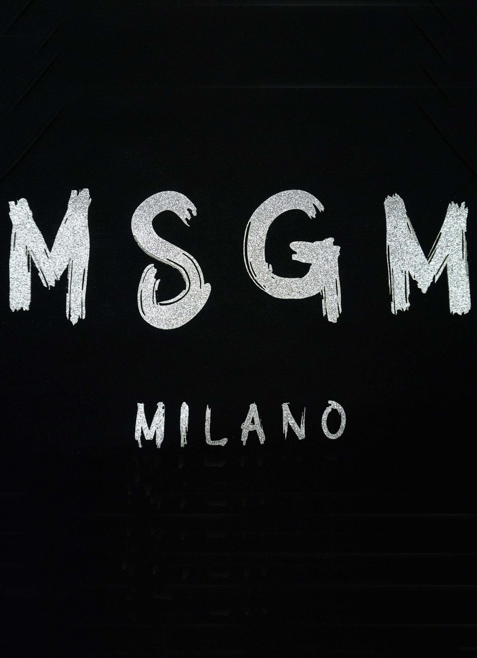 【NEW】MSGM ブラッシュロゴ スウェットシャツ＜GLITTER SILVER PRINT＞ 詳細画像 ブラック×グリッターシルバー 3