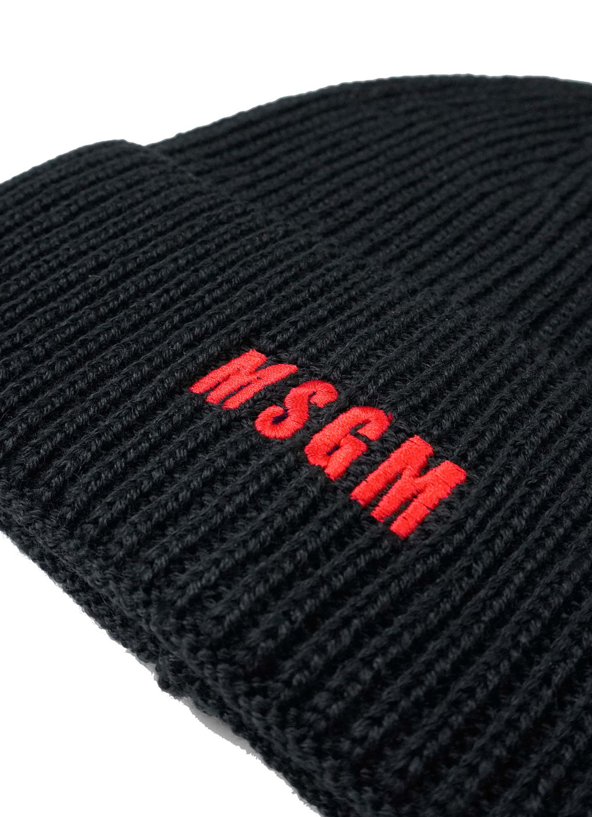 MSGM ニット帽 帽子 ビーニー ブラック 黒 ロゴ 赤 レッド - ニット