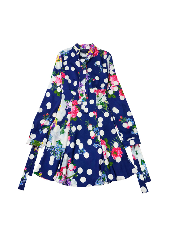 新品 MSGM フローラルプリント ベルト シャツ ワンピース ドレス