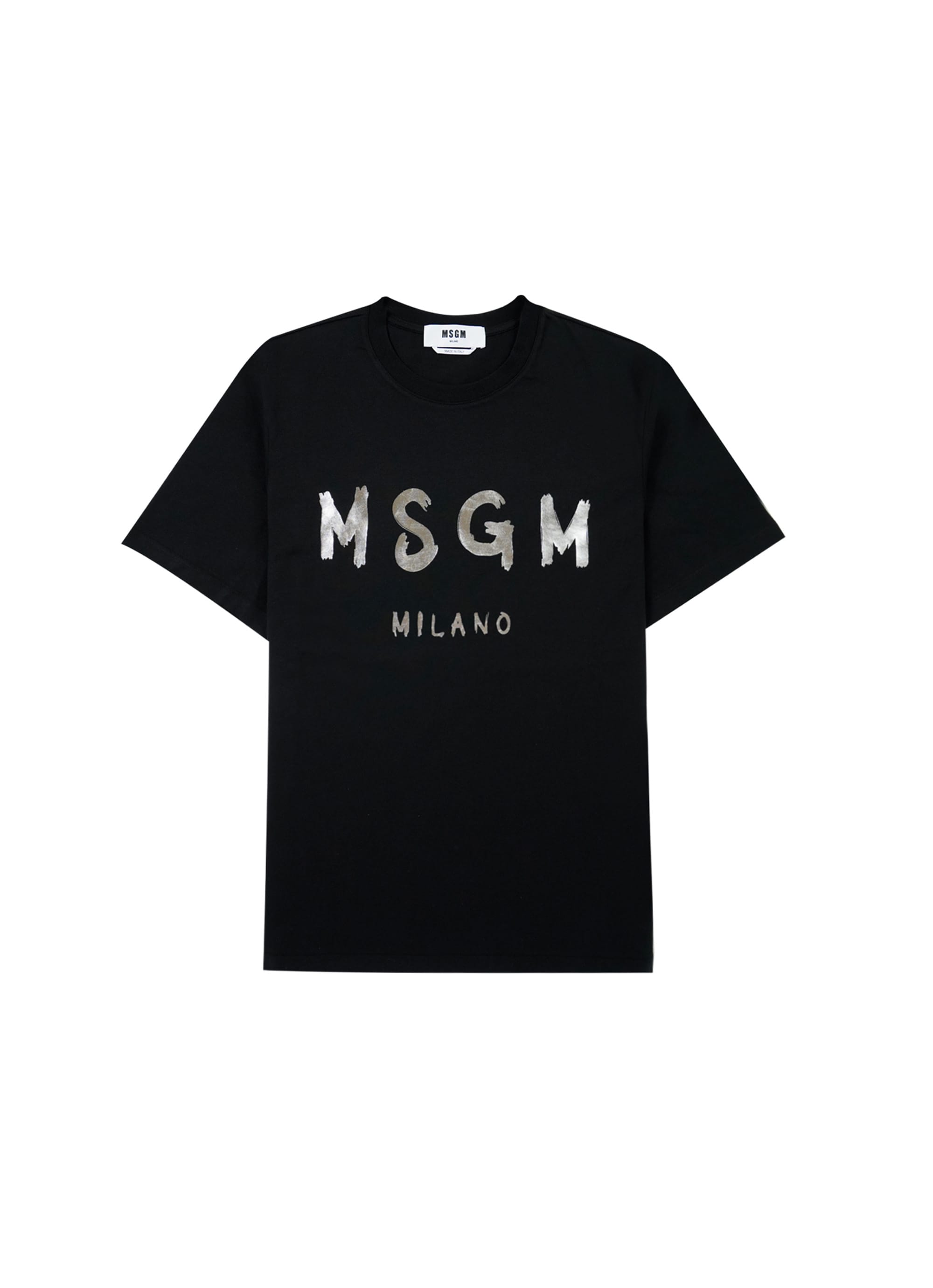 MSGM ブラッシュロゴ Tシャツ【Japan Exclusive/FOIL PRINT】 詳細画像 ブラック×シルバー 1
