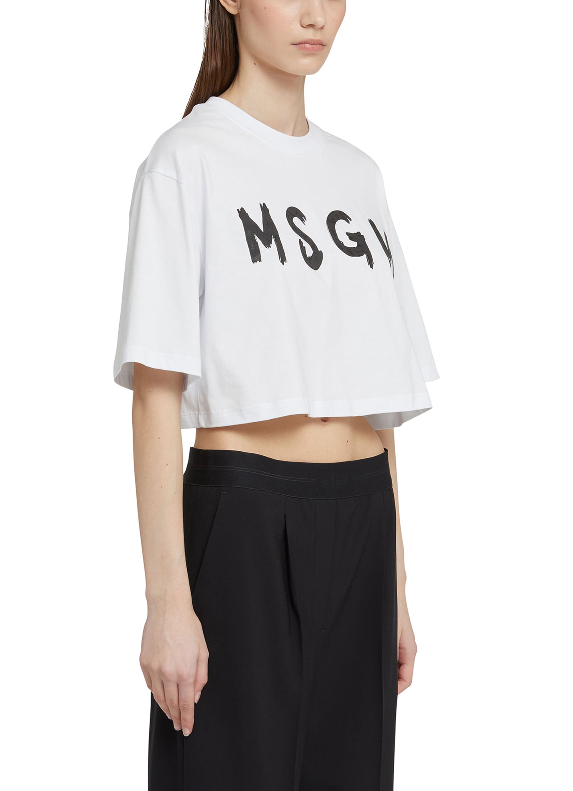 【NEW】MSGM ブラッシュロゴ クロップドTシャツ 詳細画像 ホワイト 3