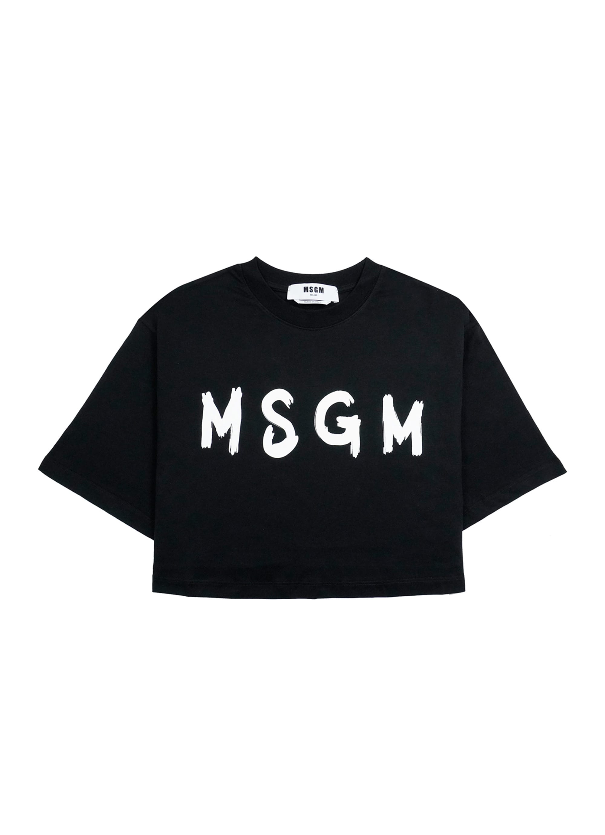 【NEW】MSGM ブラッシュロゴ クロップドTシャツ 詳細画像 ブラック 1