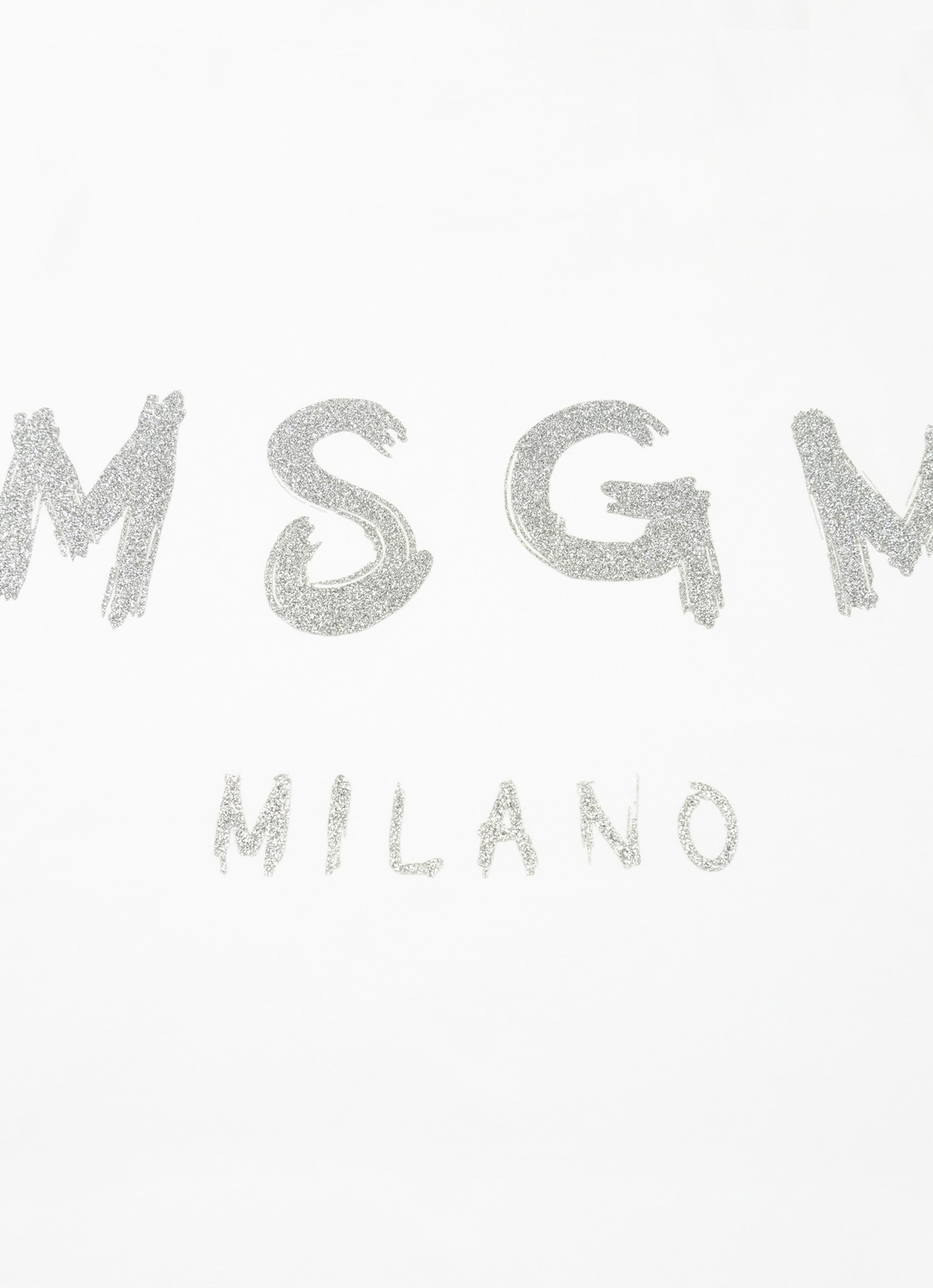 【NEW】MSGM ブラッシュロゴTシャツ【Japan Exclusive/GLITTER PRINT】 詳細画像 ホワイト×グリッターシルバー 4
