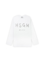 【NEW】MSGM ブラッシュロゴ ロングスリーブTシャツ【Japan Exclusive/GLITTER PRINT】 詳細画像 ホワイト×シルバー 1