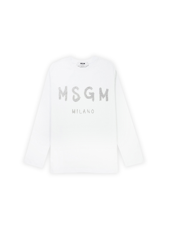 【NEW】MSGM ブラッシュロゴ ロングスリーブTシャツ【Japan Exclusive/GLITTER PRINT】