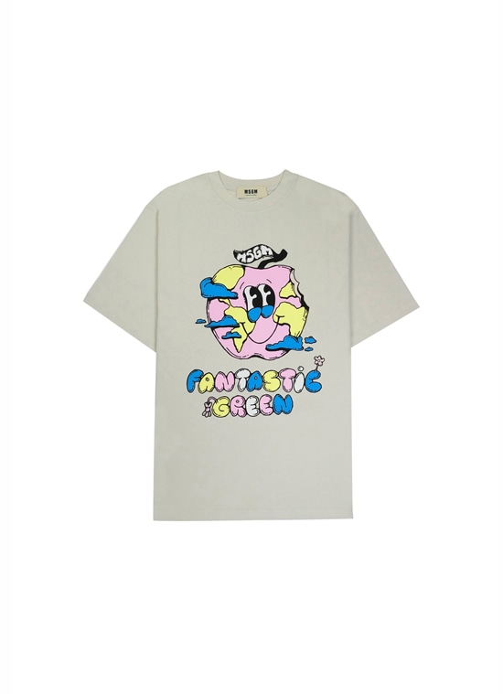 MSGM FANTASTIC GREEN×Burro Studio オーガニックコットンTシャツ（APPLE SHAPED EARTH)