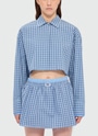マイクロチェック バックオープン クロップドブラウス 詳細画像 ライトブルー 2