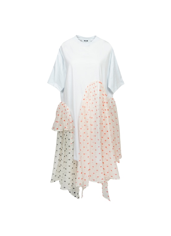 ポルカドット シフォン ジャージーワンピース