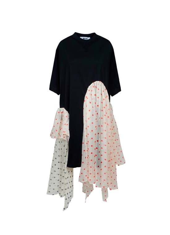ポルカドット シフォン ジャージーワンピース