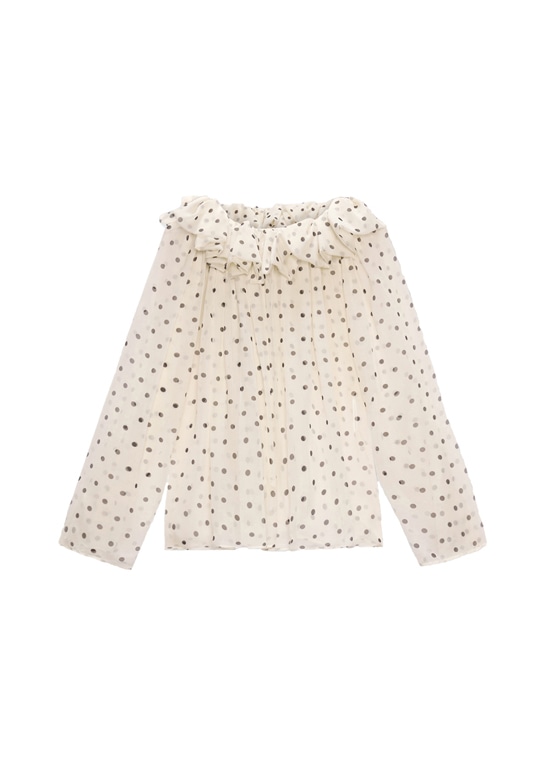 ポルカドット シフォン ラッフルブラウス