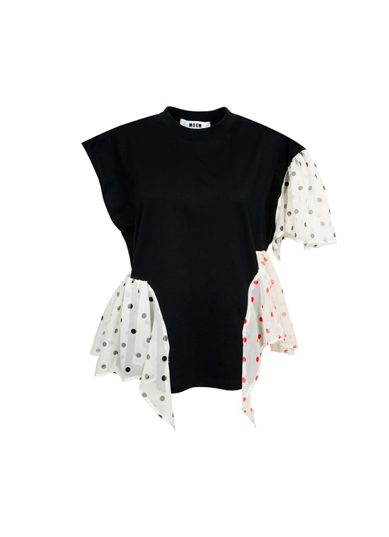 ポルカドット シフォン ジャージートップス