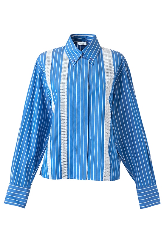 ストライプ コットンポプリン クロップドブラウス