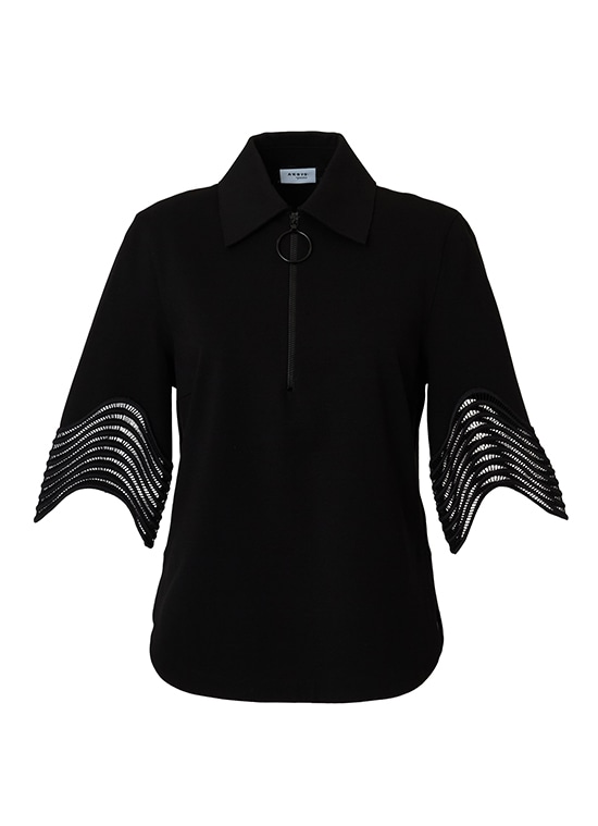 ウェーブレーススリーブ ハーフジップシャツ