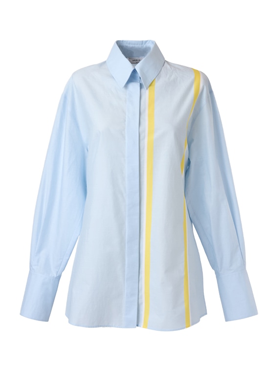 ストライプコットン シャンブレーブラウス 詳細画像 スカイブルー 1