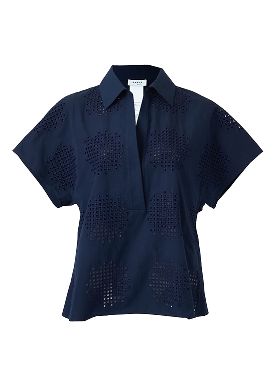 ドットアイレット コットンブラウス 詳細画像 ダークブルー 1