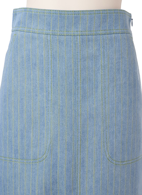 ウォッシュドデニム ピンストライプスカート 詳細画像 スカイブルーデニム 4