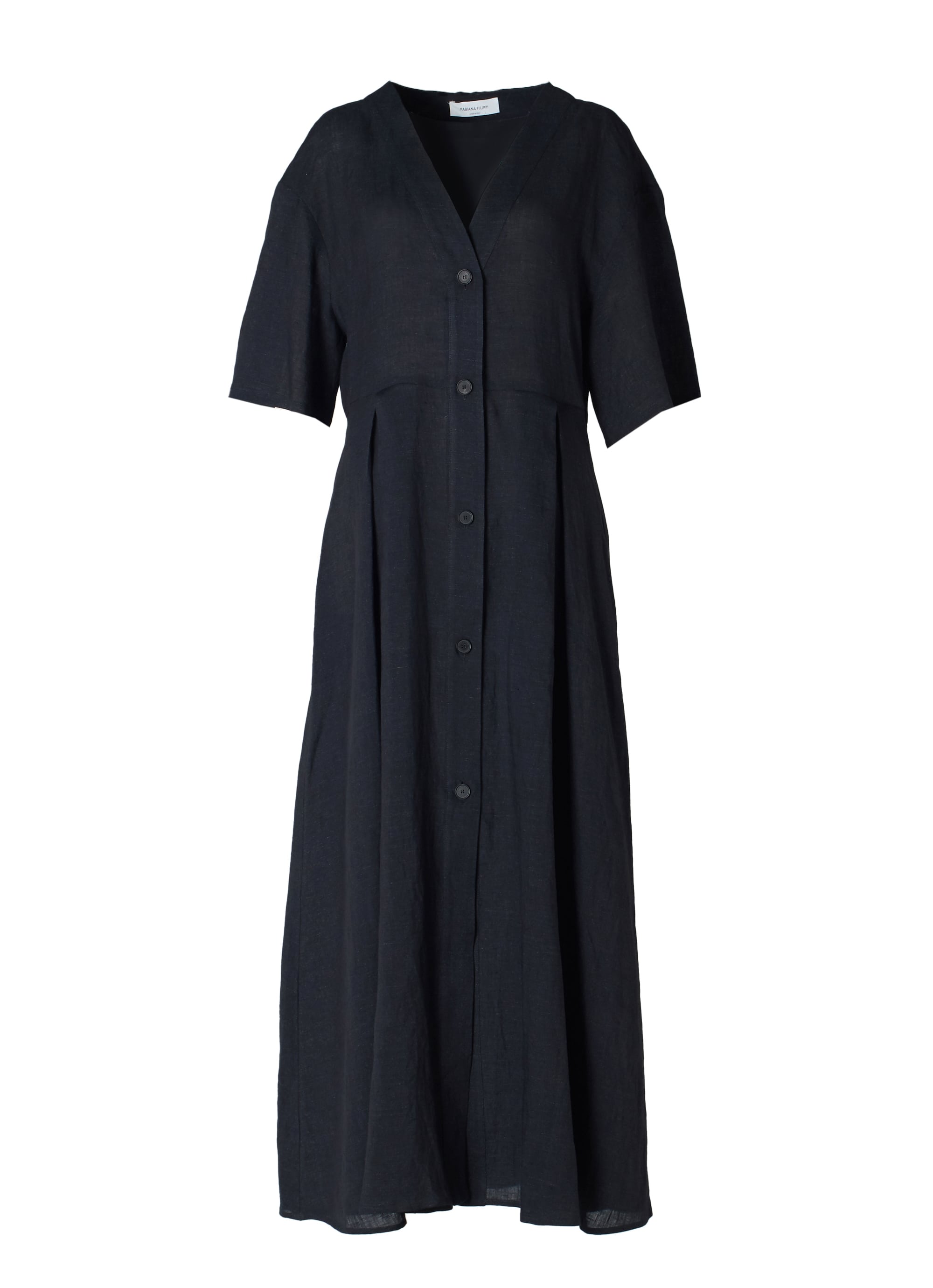 リネン半袖ドレス 詳細画像 ブラック 1