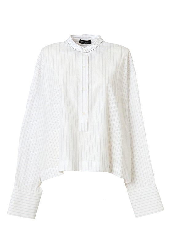 バンドカラーショートプルオーバーブラウス