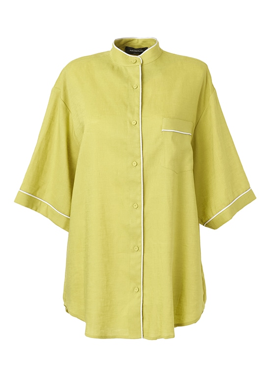 リネン・マオカラーシャツ