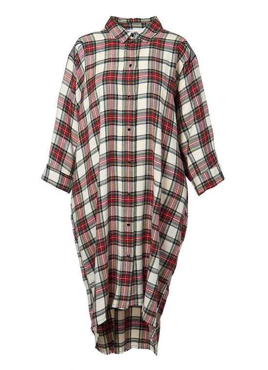 コットンブレンドチェックシャツドレス