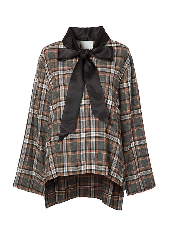 チェック タイブラウス