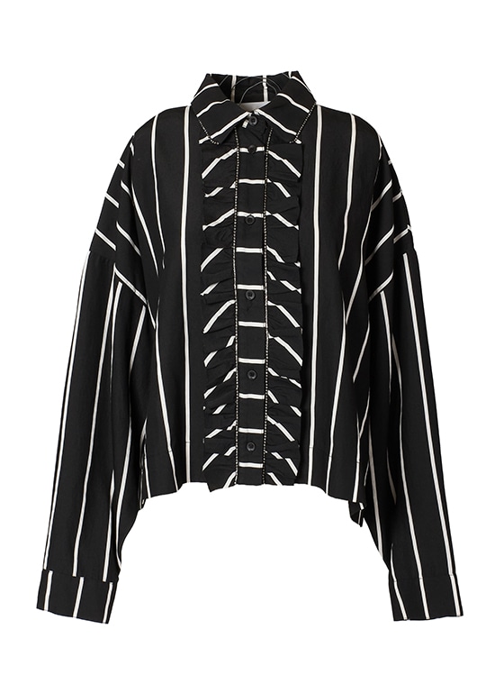 ビジューアクセント ストライプシャツ