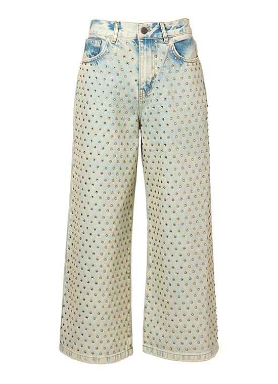 ストーンディテール デニムパンツ