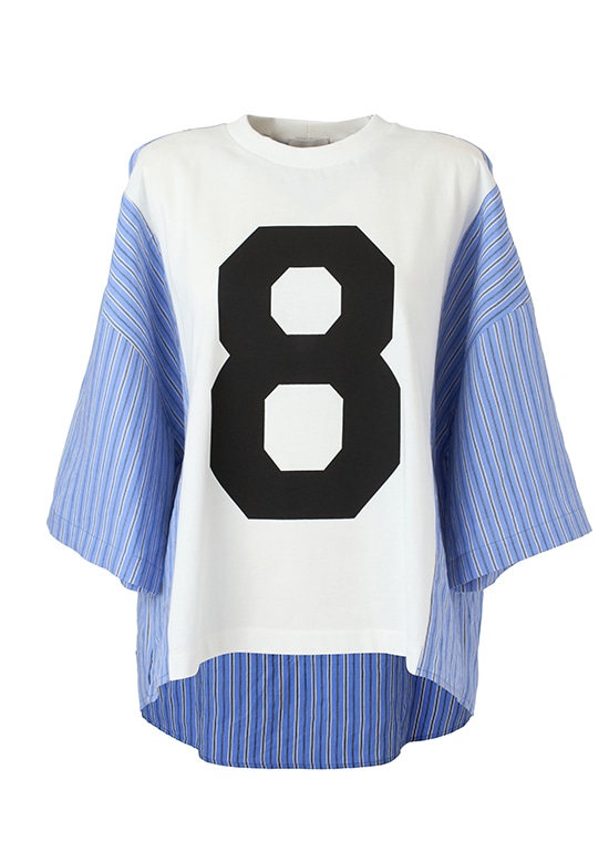 ストライプレイヤード 8ロゴプルオーバー