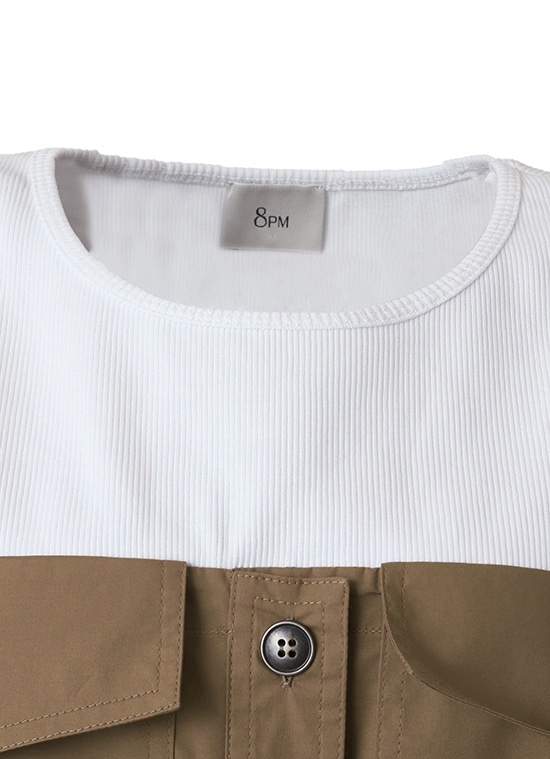 コットンストレッチ コンビネーショントップス 詳細画像 キャメル 4