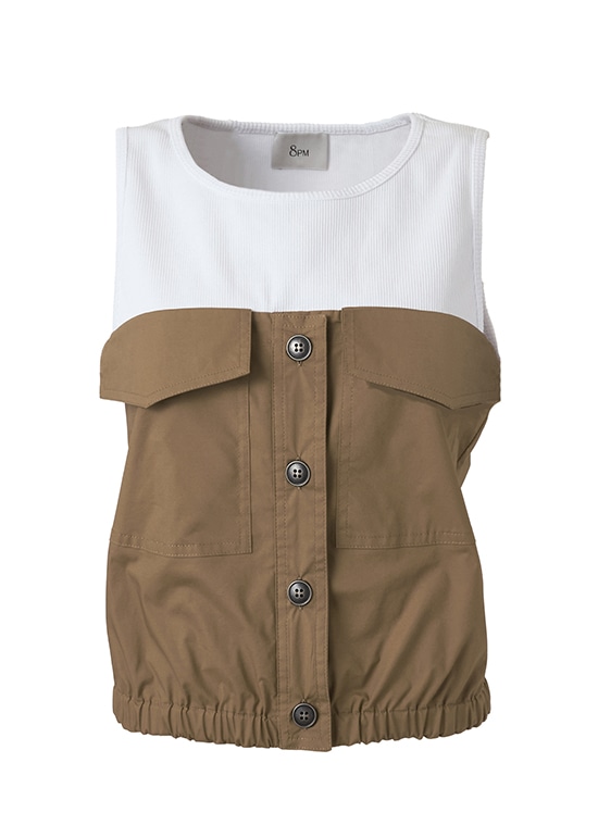 コットンストレッチ コンビネーショントップス